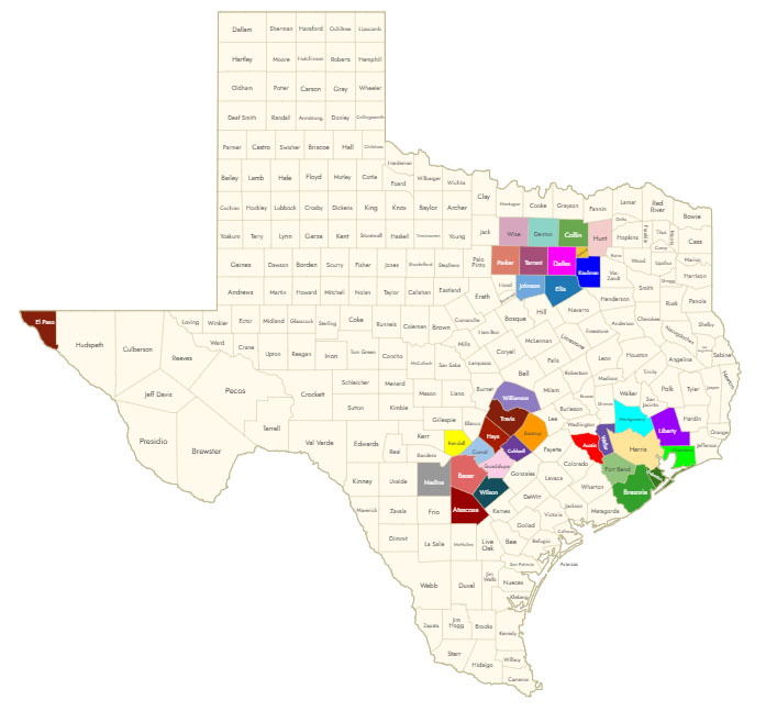 Map of excluded Texas counties